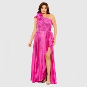 Mac Duggal Pink One Shoulder Dress Rosette Detail